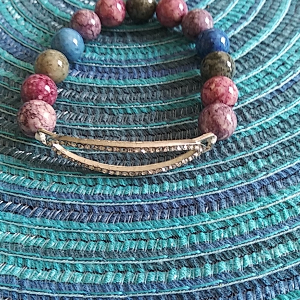 Hand made beaded silvertone rhinestone bracelet